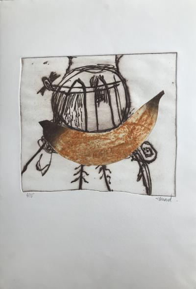 Emmanuelle RENARD - Composition à la banane - Gravure au carburundum.Signée au crayon 2