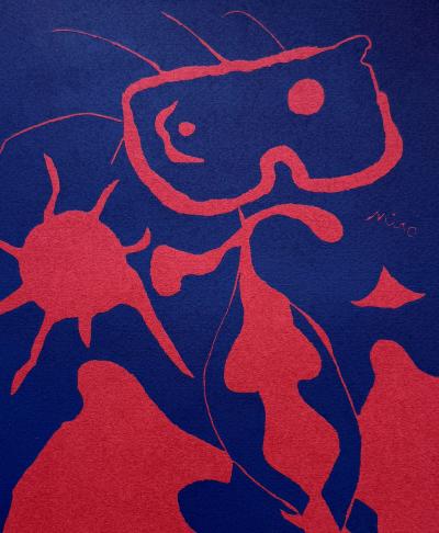 Joan MIRO - Homme au soleil rouge - Linogravure originale signée 2