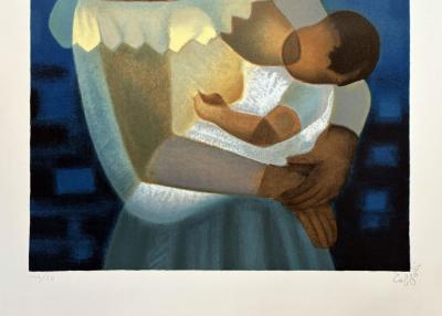 Louis TOFFOLI - Maternité en bleu, lithographie originale 2
