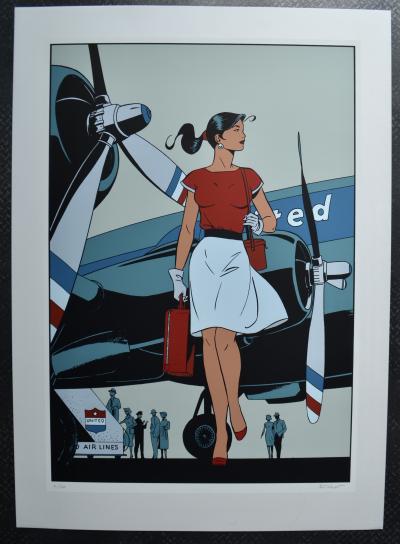 Philippe Berthet - Pin-up L'avion - Sérigraphie - signée 2