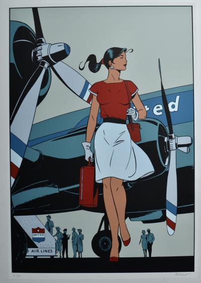 Philippe Berthet - Pin-up L'avion - Sérigraphie - signée 2