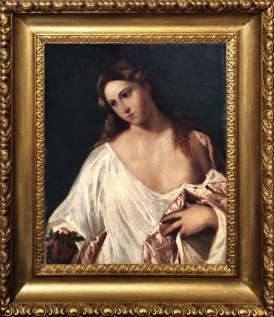 Titian (after) - Flora - Oil on canvas, copy circa 1870 2