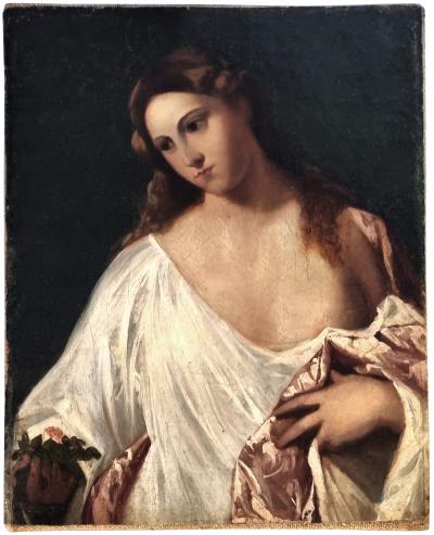 Titian (after) - Flora - Oil on canvas, copy circa 1870 2