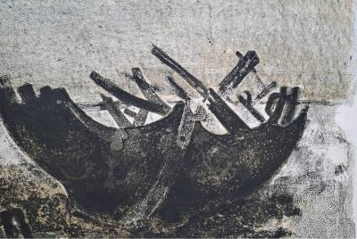 André Minaux - Barque échouée - Lithographie originale signée et numérotée 2