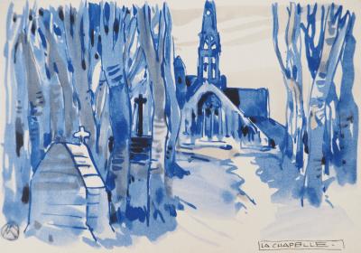 Mathurin MEHEUT : Bretagne, La Chapelle à la Fontaine, Héliogravure Signée