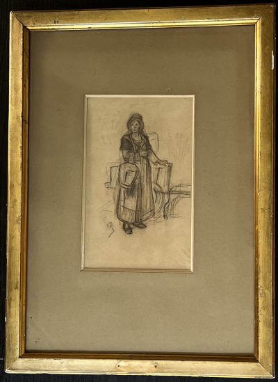 Félicien ROPS - Laitière anversoise - Dessin original signé 2