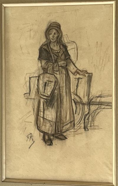 Félicien ROPS - Laitière anversoise - Dessin original signé 2