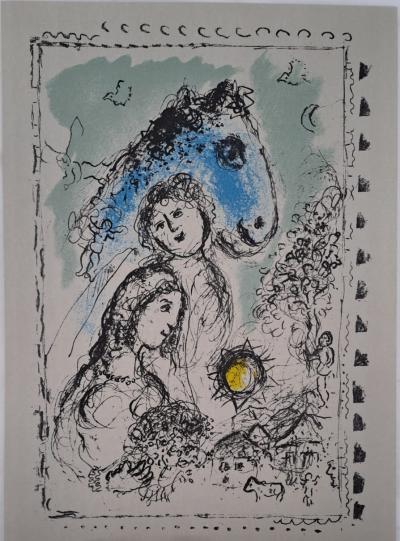 Marc Chagall - Les amoureux et le cheval bleu - Lithographie originale, en couleurs 2