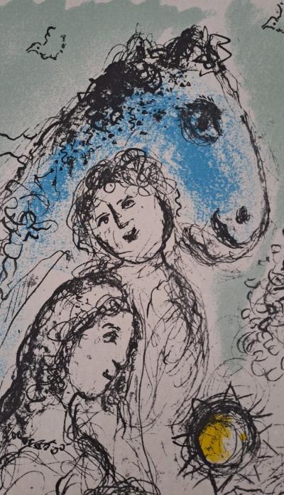 Marc Chagall - Les amoureux et le cheval bleu - Lithographie originale, en couleurs 2