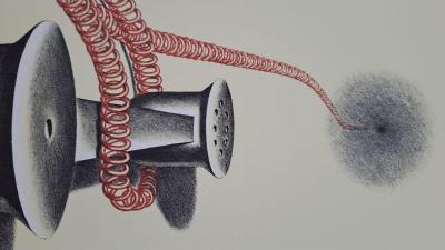 Konrad Klapheck - Le téléphone - Lithographie originale, en couleurs 2