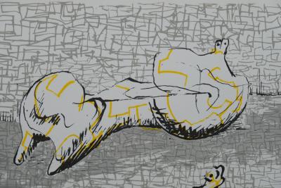 Henry MOORE : Trois personnages allongés - Lithographie originale signées 2