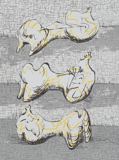 Henry MOORE : Trois personnages allongés - Lithographie originale signées 2