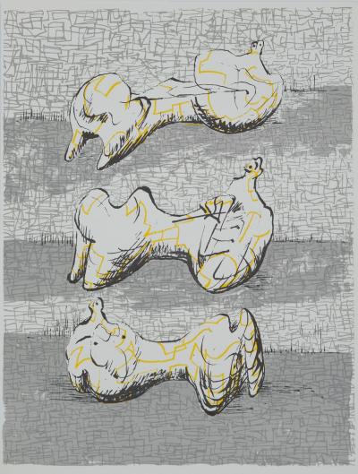Henry MOORE : Trois personnages allongés - Lithographie originale signées 2