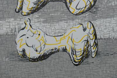 Henry MOORE : Trois personnages allongés - Lithographie originale signées 2