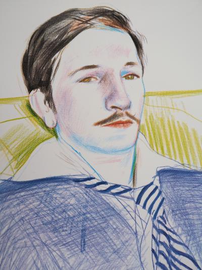 David HOCKNEY : Portrait de jeune homme - Affiche originale en couleurs 2