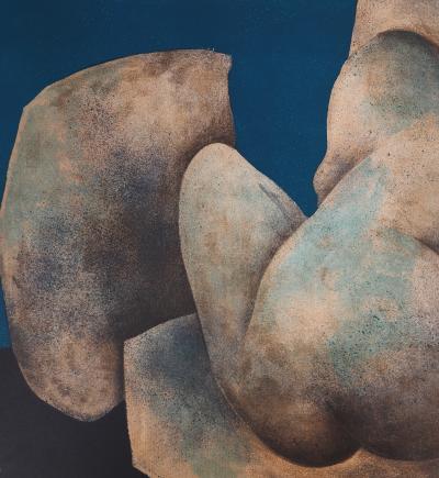 Claude GAVEAU : Nu de dos (bleu) - Lithographie originale signée 2
