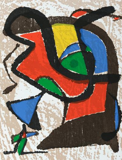 Joan MIRO : Femme et oiseau - Gravure originale en couleurs