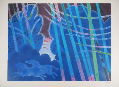 Albert ZAVARO : Les chevaux dans la tempête - Lithographie originale signée