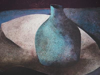 Claude GAVEAU: Still life with blue vase - Original signed lithograph 2