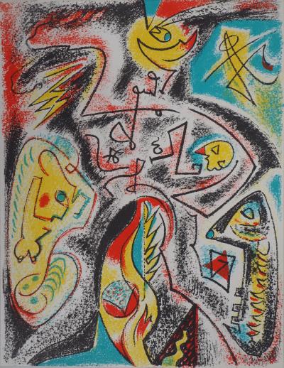 André MASSON : Personnage sous les étoiles - Lithographie originale