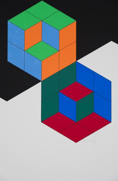 Victor VASARELY : Composition cinétique Bi Hexa - Sérigraphie originale signée 2