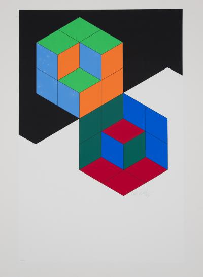Victor VASARELY : Composition cinétique Bi Hexa - Sérigraphie originale signée 2