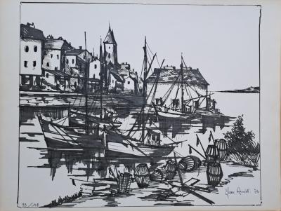 Jean Amiot - Bateaux au port, 1974 - Lithographie originale signée au crayon 2