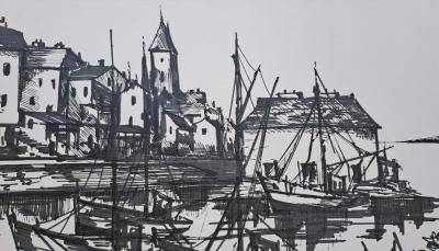 Jean Amiot - Bateaux au port, 1974 - Lithographie originale signée au crayon 2