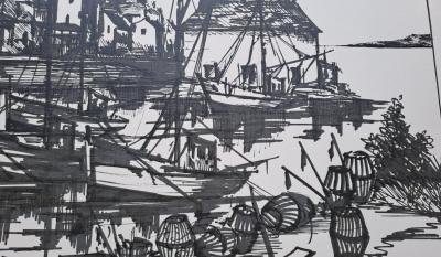 Jean Amiot - Bateaux au port, 1974 - Lithographie originale signée au crayon 2
