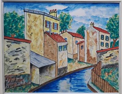 Elisée Maclet - Houses by the canal - Pen, ink and gouache signed 2