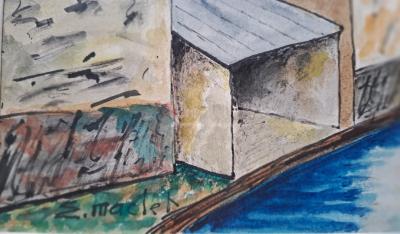 Elisée Maclet - Houses by the canal - Pen, ink and gouache signed 2