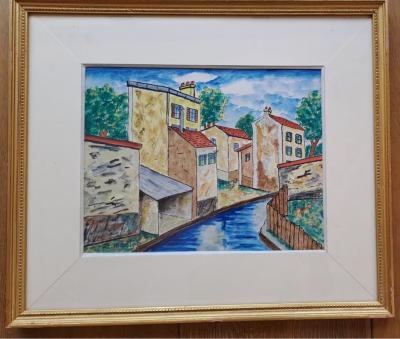 Elisée Maclet - Houses by the canal - Pen, ink and gouache signed 2