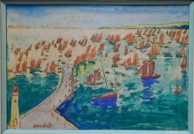 Elisée Maclet - Cancale, le départ de la caravane - Plume encre et gouache signée 2