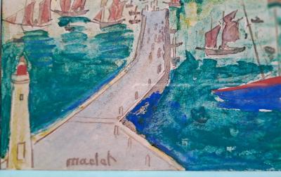 Elisée Maclet - Cancale, le départ de la caravane - Plume encre et gouache signée 2