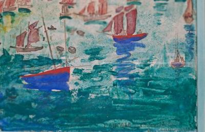Elisée Maclet - Cancale, le départ de la caravane - Plume encre et gouache signée 2