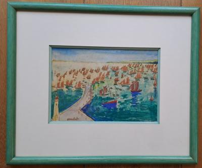 Elisée Maclet - Cancale, le départ de la caravane - Plume encre et gouache signée 2
