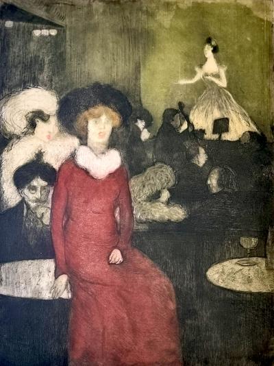 Joaquín Sunyer y Miró, Au Moulin Rouge, eau-forte signée, vers 1890