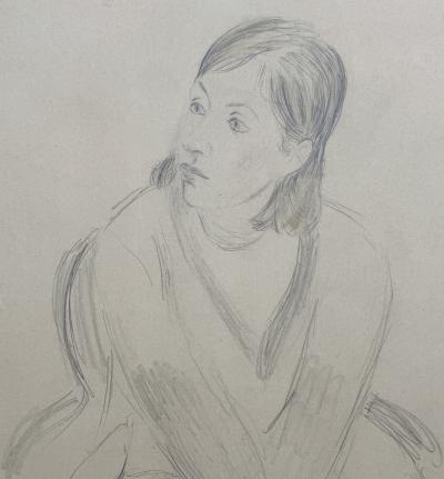 Constantin Tereshkovitch - portait of young woman - Original signed pencil drawing 2