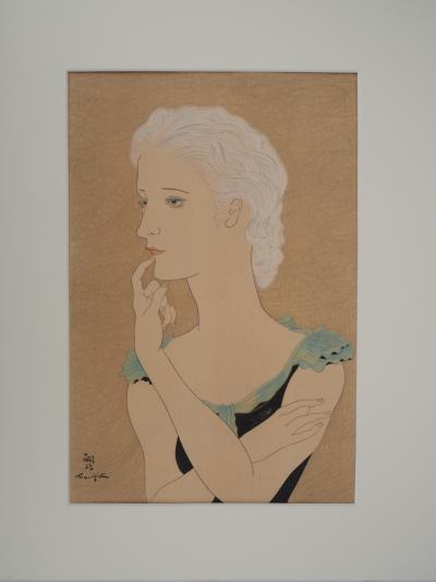 Léonard Tsuguharu FOUJITA : Jeune femme blonde, Gravure originale signée