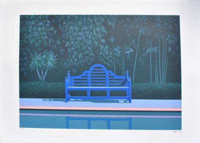 Patrick LE HEC’H - le banc bleu - Lithographie originale signée au crayon 2