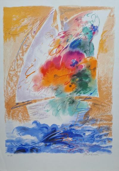 Albert Deman - Bâteau à voile - Lithographie originale, signée et numérotée 2