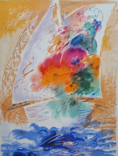 Albert Deman - Bâteau à voile - Lithographie originale, signée et numérotée 2