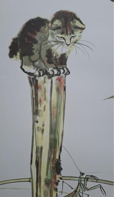 Da-Wei Kwo - Chat perché - Lithographie originale signée et numérotée 2