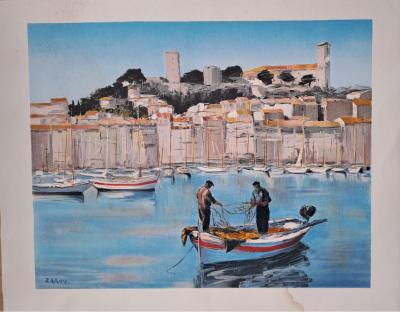 Zarou - Le port de Cannes - Lithographie originale signée 2