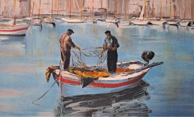 Zarou - Le port de Cannes - Lithographie originale signée 2