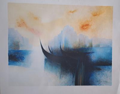Claude Gaveau - Les gondoles - Lithographie originale signée 2