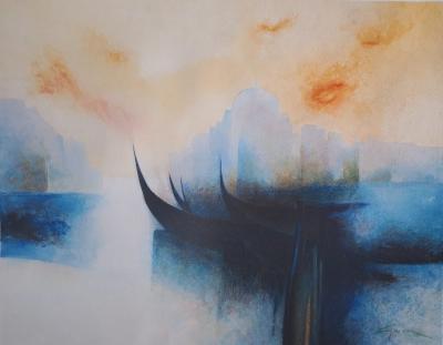 Claude Gaveau - Les gondoles - Lithographie originale signée 2