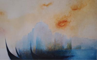 Claude Gaveau - Les gondoles - Lithographie originale signée 2