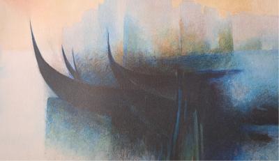 Claude Gaveau - Les gondoles - Lithographie originale signée 2