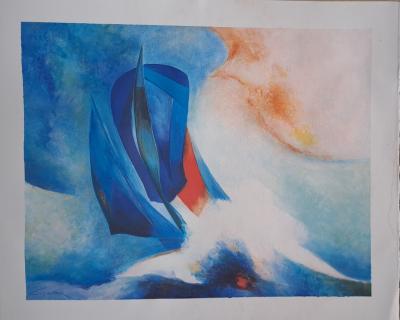Claude Gaveau - Le voilier - Lithographie originale signée 2